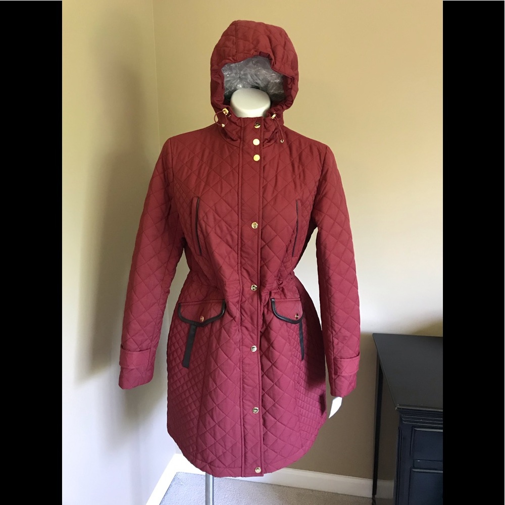 Cole Haan Zip Front Quilted Belted Jacket